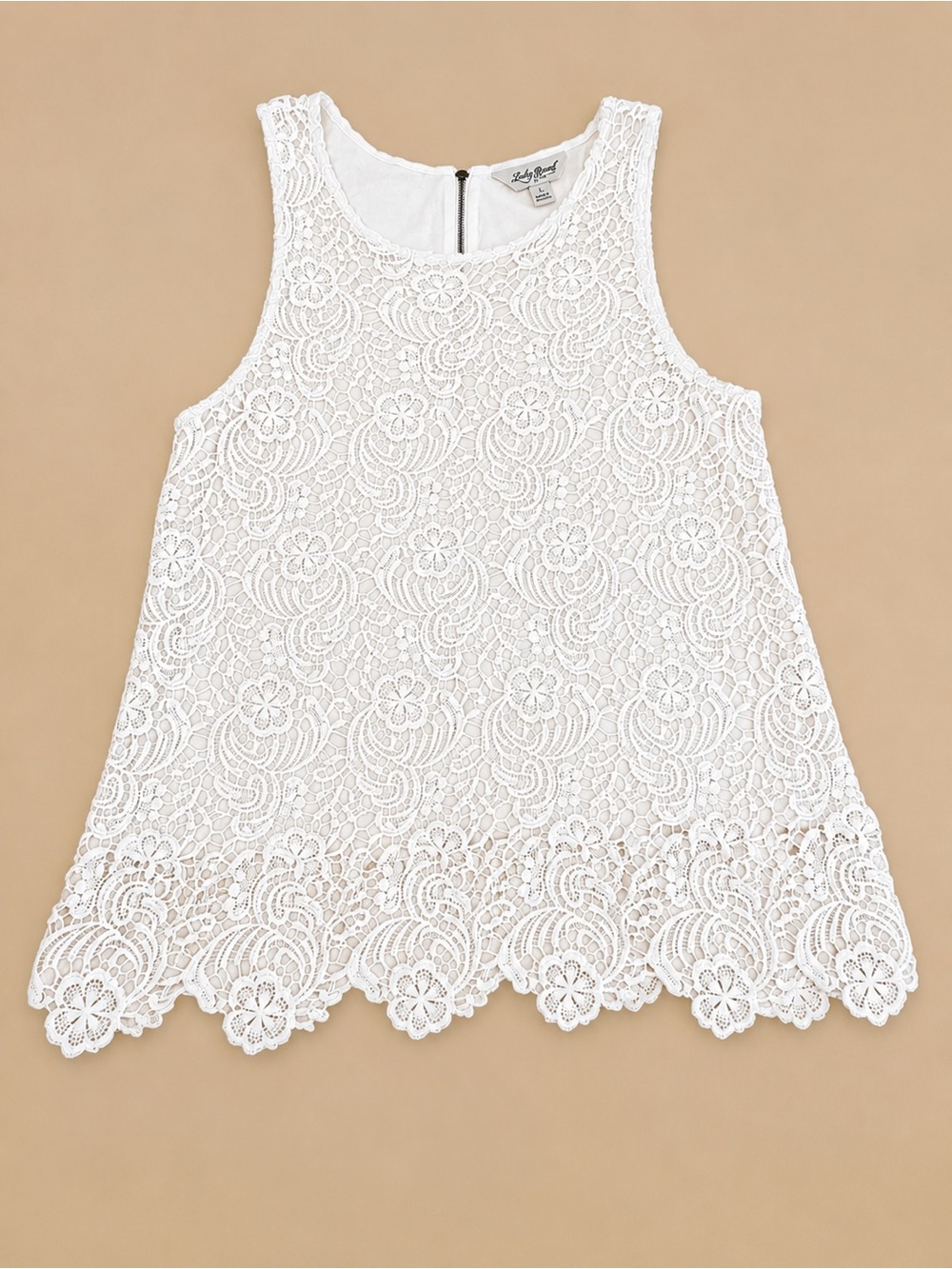 Lucky Brand White Lace Tank Top Boho Cottagecore Sleeveless Crochet L